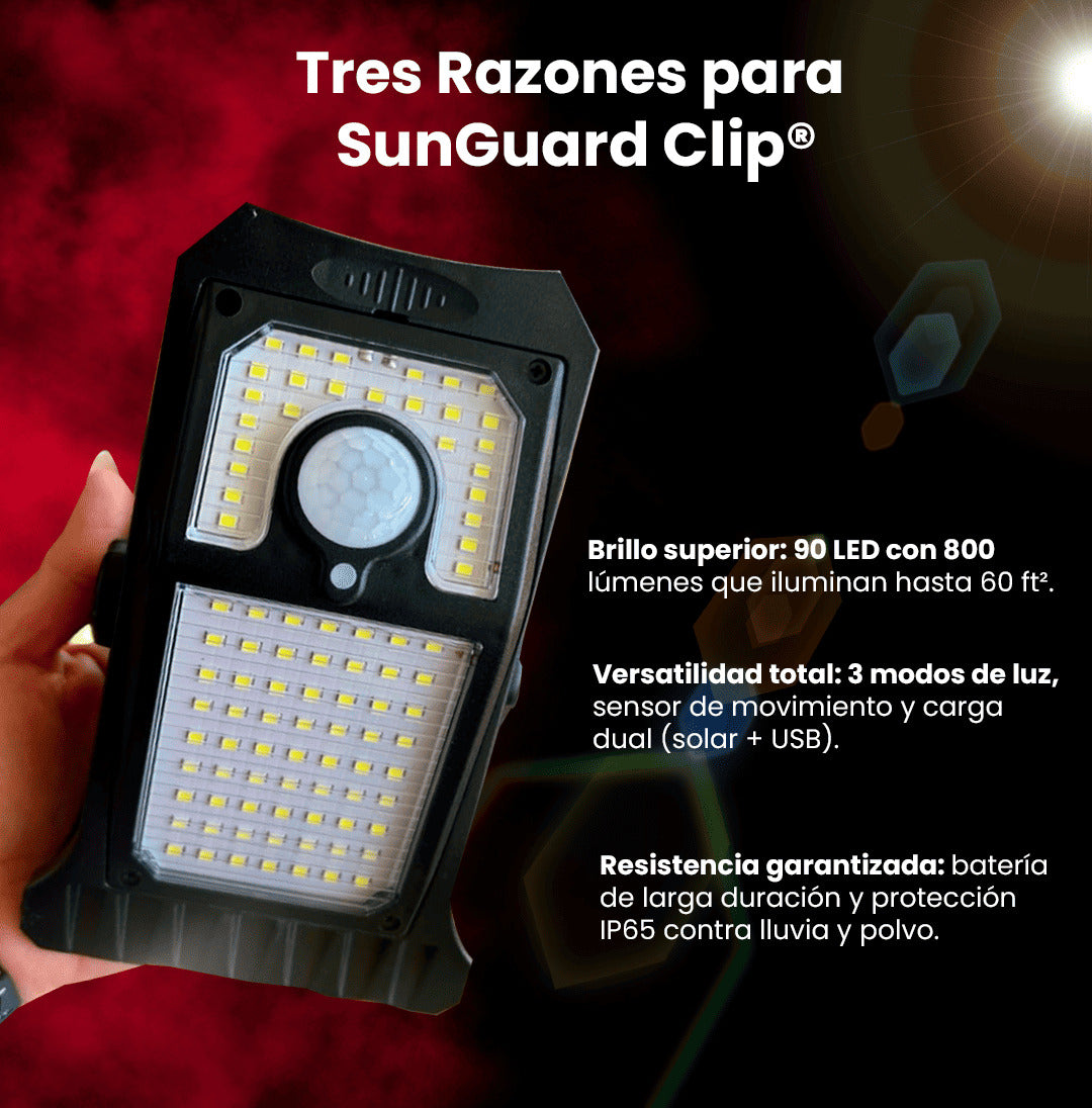 Clip Solar SunGuard™ - linterna en forma de clip para colocar en cualquier lugar recargable con panel solar y sensor de movimiento