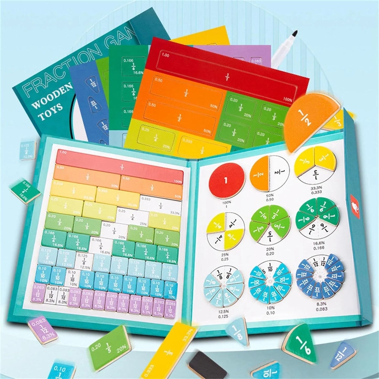 Libro didáctico Montessori Magnético para aprender fracciones