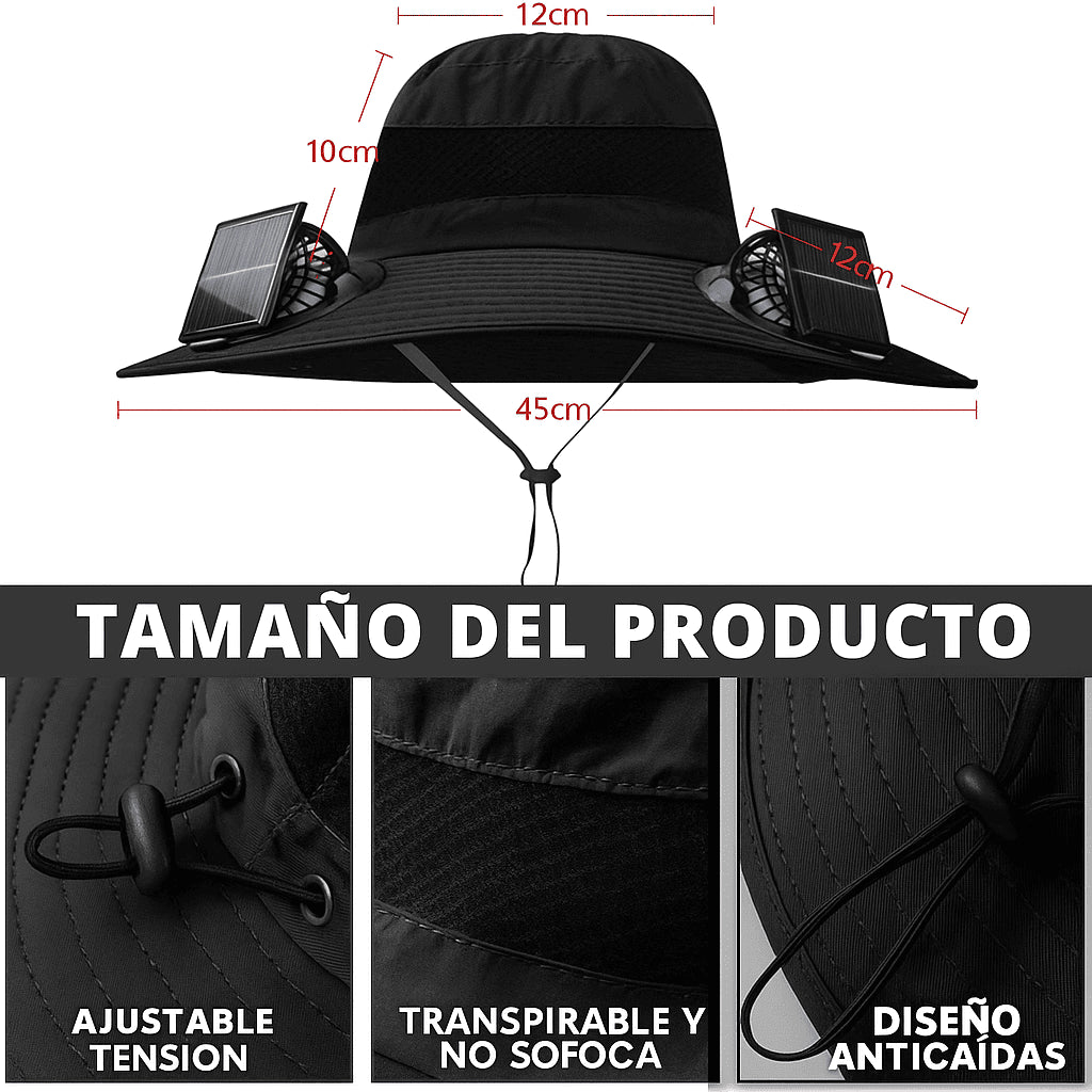 🧢 Sombrero con Doble Ventilador Solar – Protección y Frescura al Aire Libre