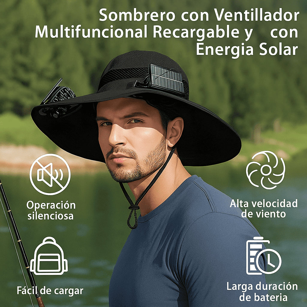 🧢 Sombrero con Doble Ventilador Solar – Protección y Frescura al Aire Libre