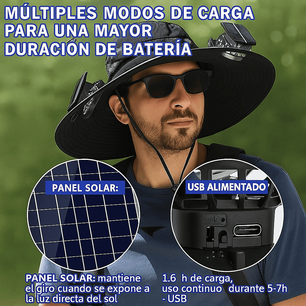 🧢 Sombrero con Doble Ventilador Solar – Protección y Frescura al Aire Libre