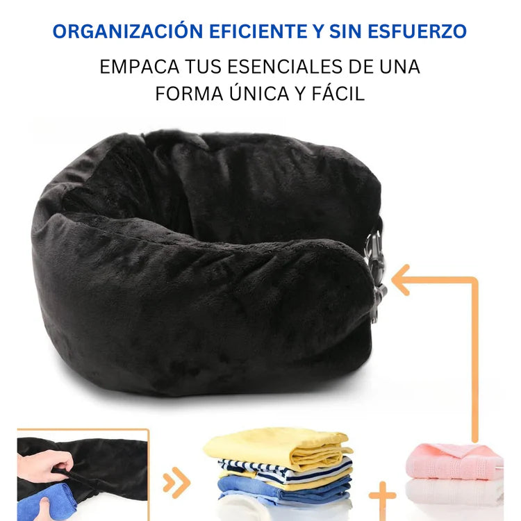 Almohada de viaje ergonómica, rellenable con ropa para mayor comodidad y practicidad.
