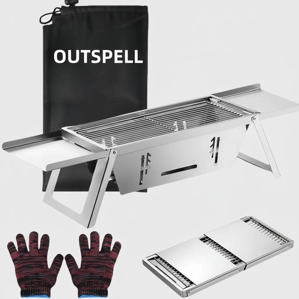 COMBO PARRILLA PORTÁTIL: PARRILLA PLEGABLE + FUNDA + GUANTES