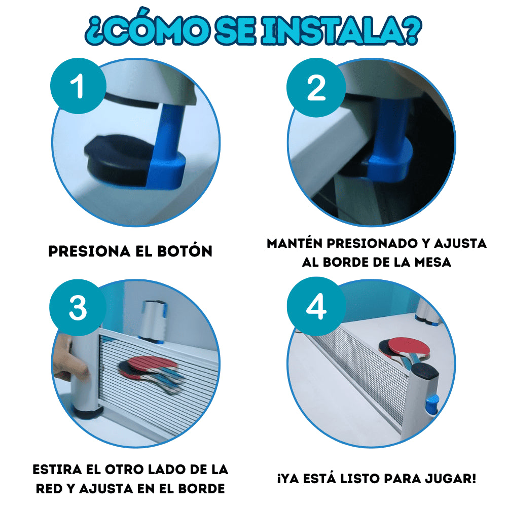 🏓 Pack Ping Pong Portátil: Malla Retráctil Adaptable + Raquetas + Pelotas