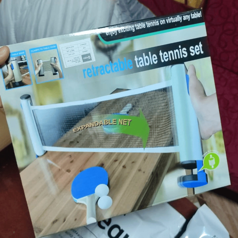 🏓 Pack Ping Pong Portátil: Malla Retráctil Adaptable + Raquetas + Pelotas