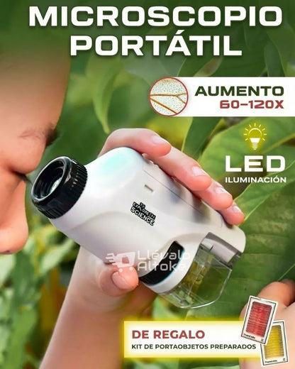 Microscopio Portátil para niños con muestras para observar y accesorio para celular 🔬