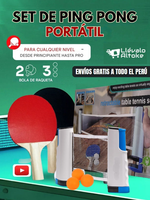 🏓 Pack Ping Pong Portátil: Malla Retráctil Adaptable + Raquetas + Pelotas