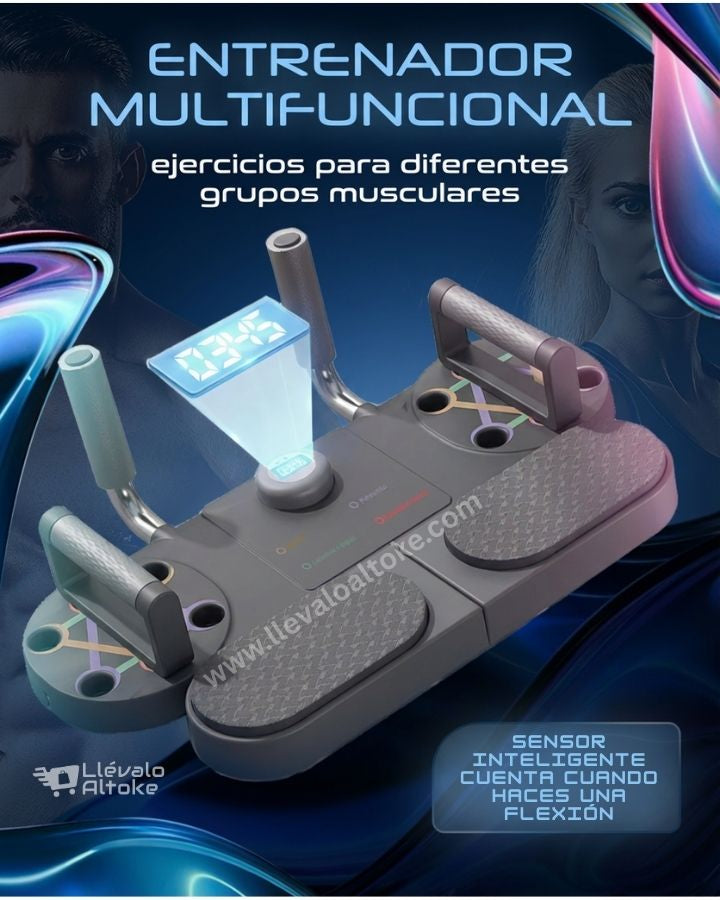 Tablero de Flexiones con Contador Sensor Inteligente, manubrio de sujeción y almohadillas de apoyo