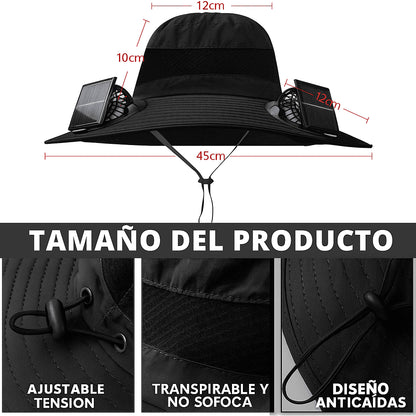 🧢 Sombrero con Doble Ventilador Solar – Protección y Frescura al Aire Libre