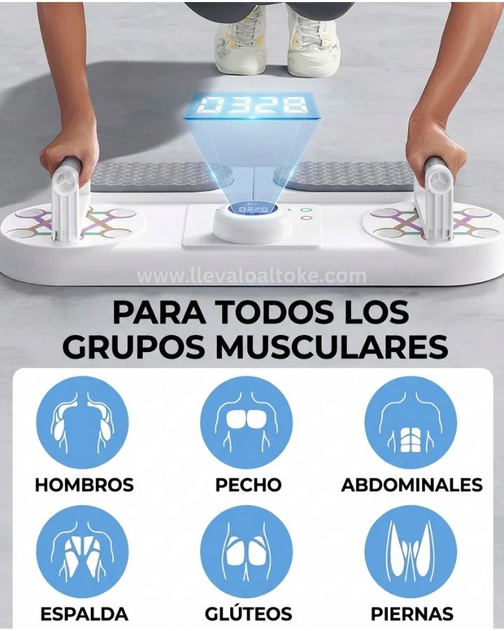 Tablero de Flexiones con Contador Sensor Inteligente, manubrio de sujeción y almohadillas de apoyo
