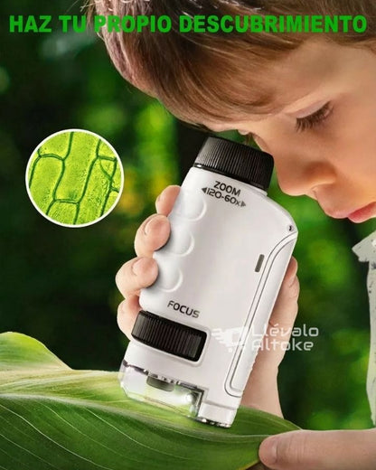 Microscopio Portátil para niños con muestras para observar y accesorio para celular 🔬