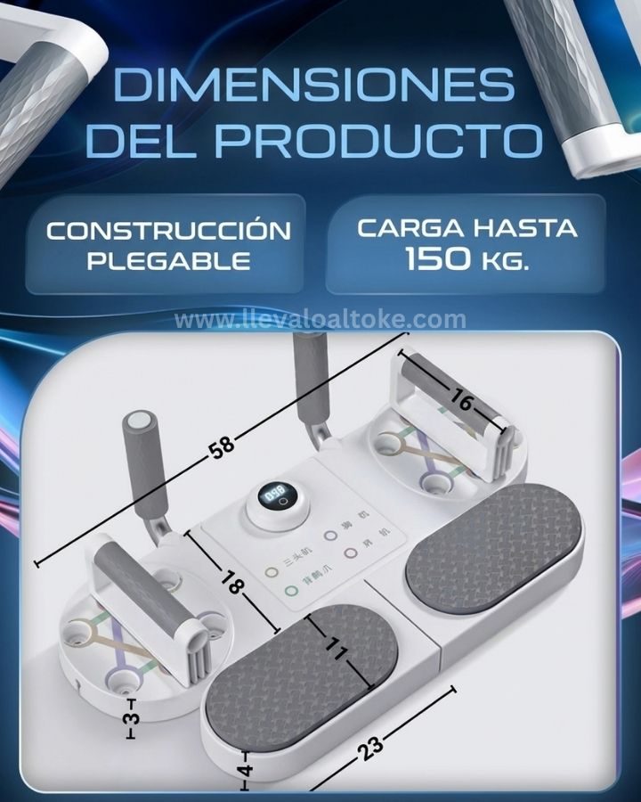 Tablero de Flexiones con Contador Sensor Inteligente, manubrio de sujeción y almohadillas de apoyo