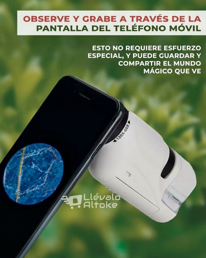 Microscopio Portátil para niños con muestras para observar y accesorio para celular 🔬