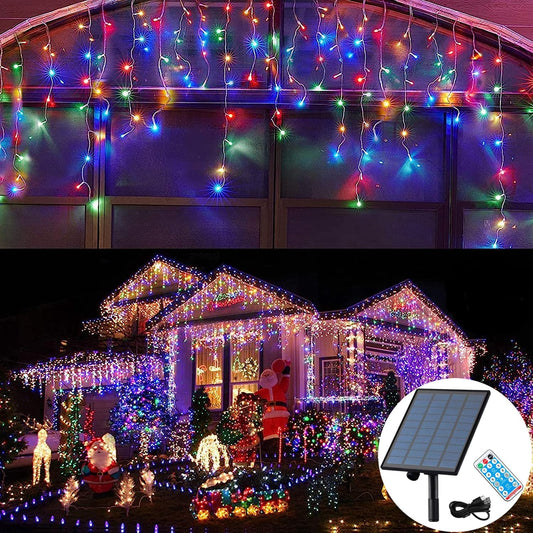 🎄 Luz Navideña Solar en Cascada 15M – 600 LEDs Multicolor con Control Remoto