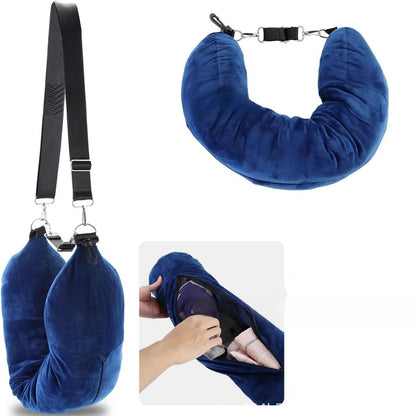 Almohada de viaje ergonómica, rellenable con ropa para mayor comodidad y practicidad.