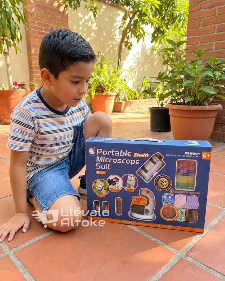 Microscopio Portátil para niños con muestras para observar y accesorio para celular 🔬