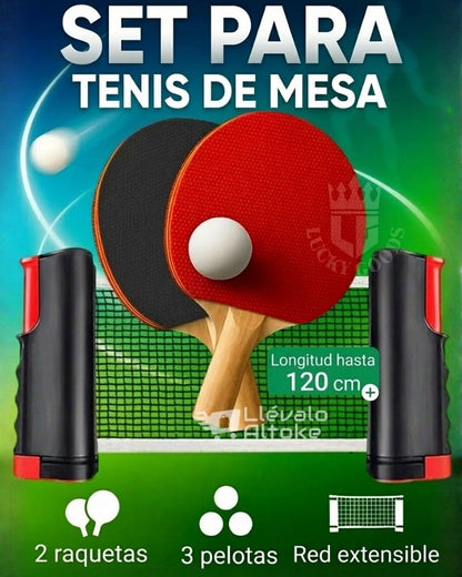 🏓 Pack Ping Pong Portátil: Malla Retráctil Adaptable + Raquetas + Pelotas