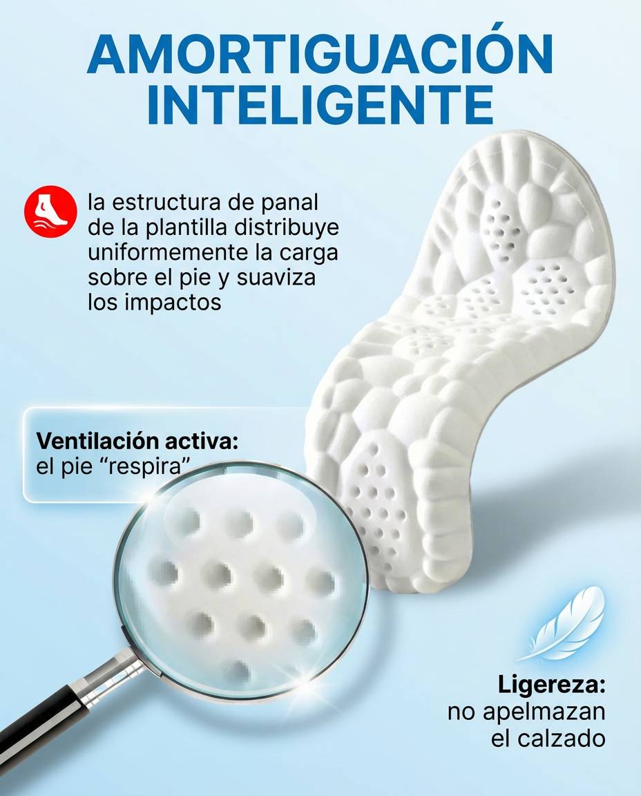 Plantillas Anatómicas 4D para brindar extra confort y prevenir dolores al caminar (Talla Recortable 37-42)