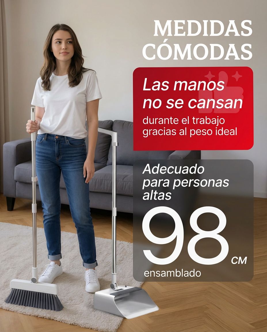 Set Limpieza 3 en 1: Escoba, recogedor y cepillo - estético y fácil de guardar