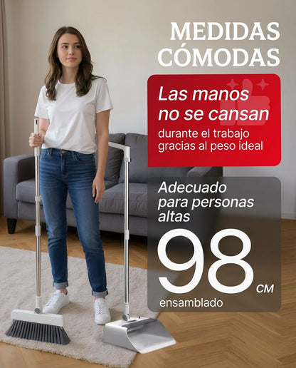Set Limpieza 3 en 1: Escoba, recogedor y cepillo - estético y fácil de guardar
