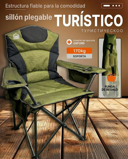 Sillón Plegable de Camping Verde con bolso y tela impermeable