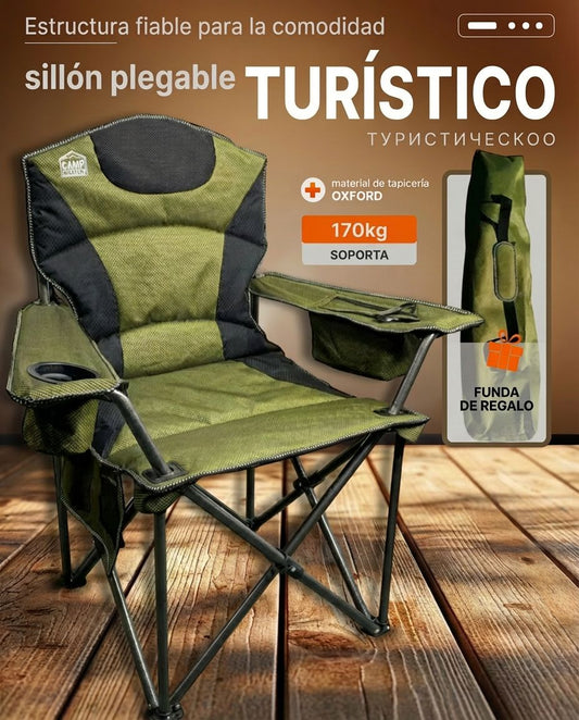 Sillón Plegable de Camping Verde con bolso y tela impermeable