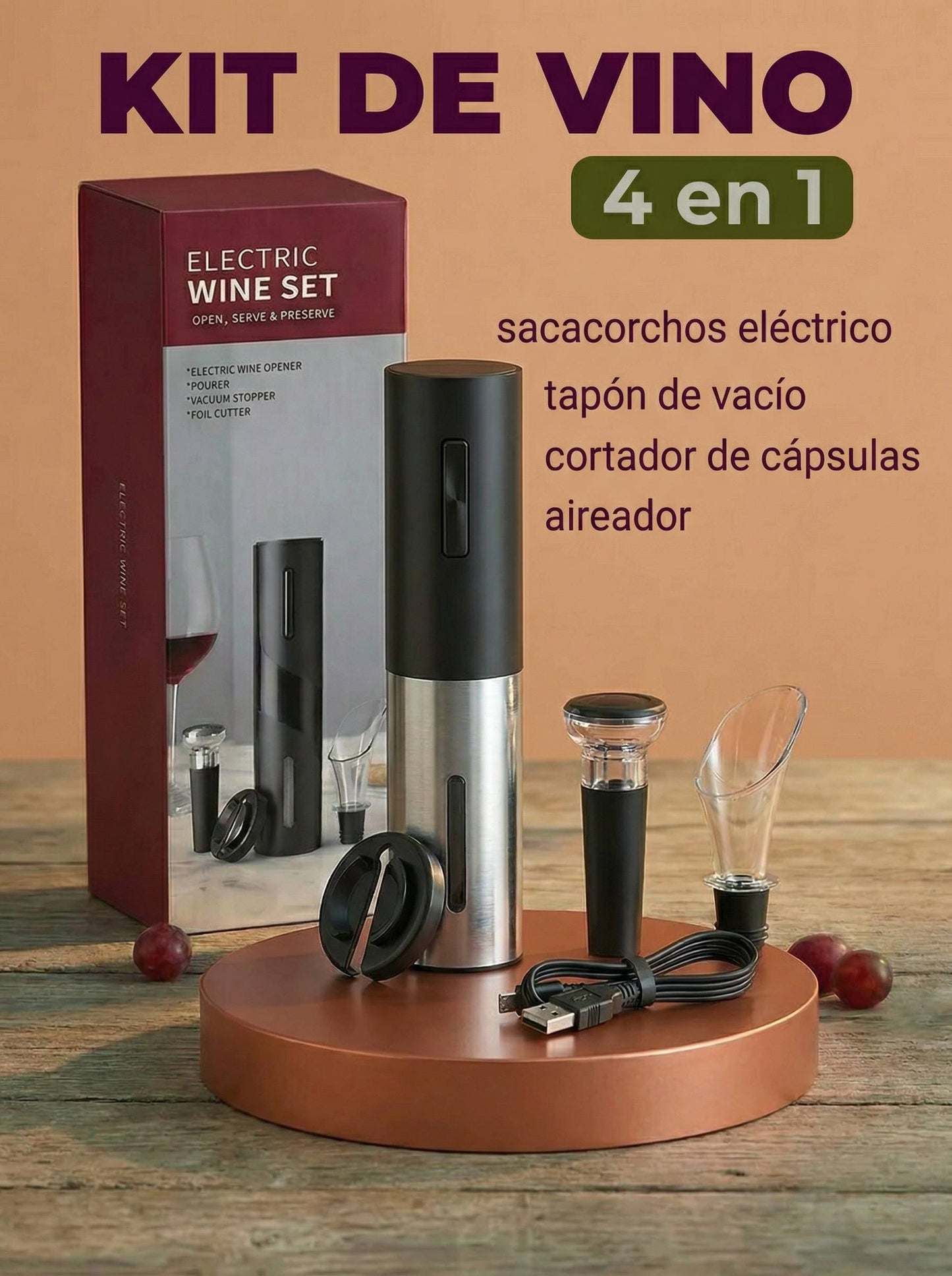 Set Sacacorchos Automático 4 en 1