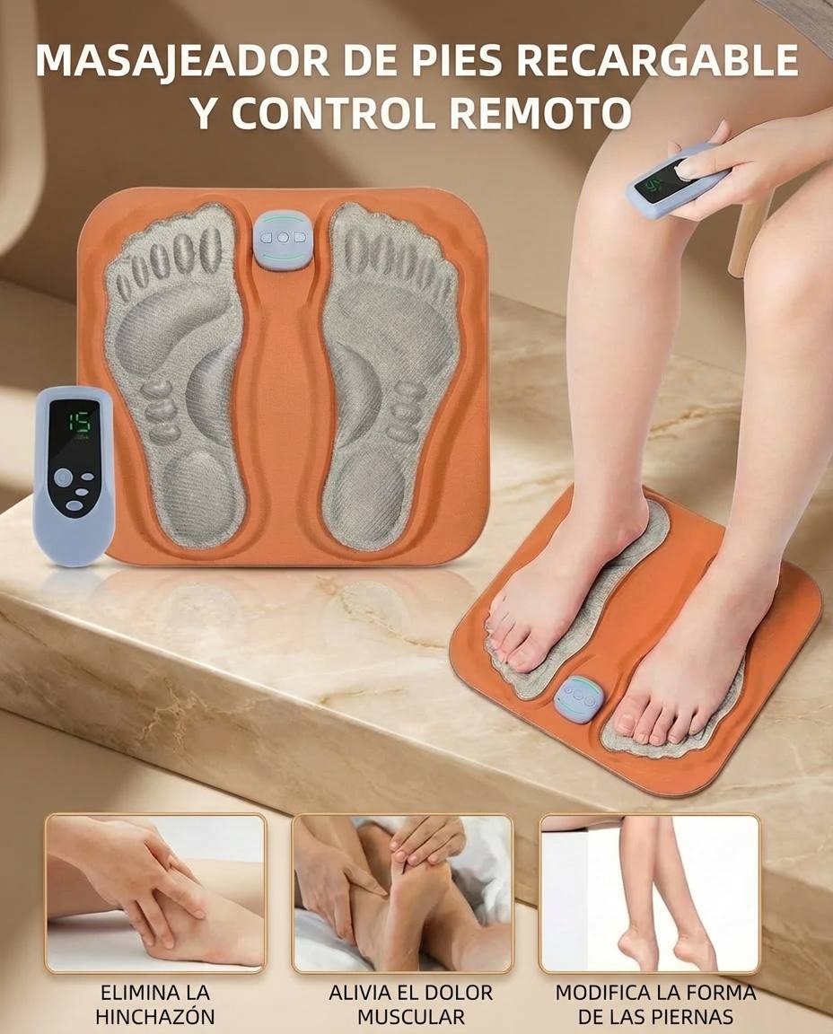Masajeador de pies con electro-estimulación, recargable y control remoto