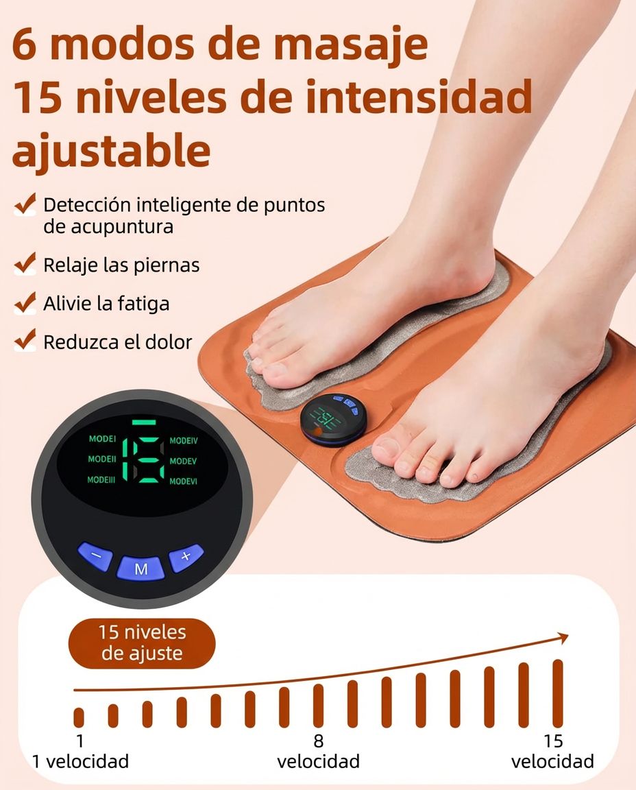Masajeador de pies con electro-estimulación, recargable y control remoto