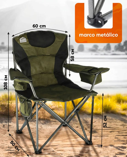 Sillón Plegable de Camping Verde con bolso y tela impermeable