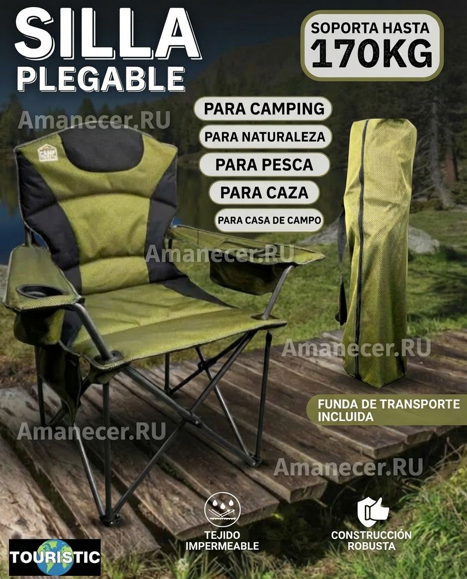 Sillón Plegable de Camping Verde con bolso y tela impermeable