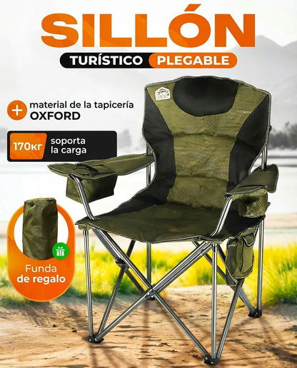 Sillón Plegable de Camping Verde con bolso y tela impermeable