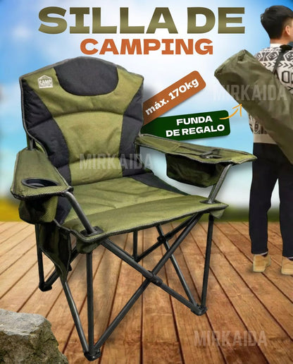 Sillón Plegable de Camping Verde con bolso y tela impermeable